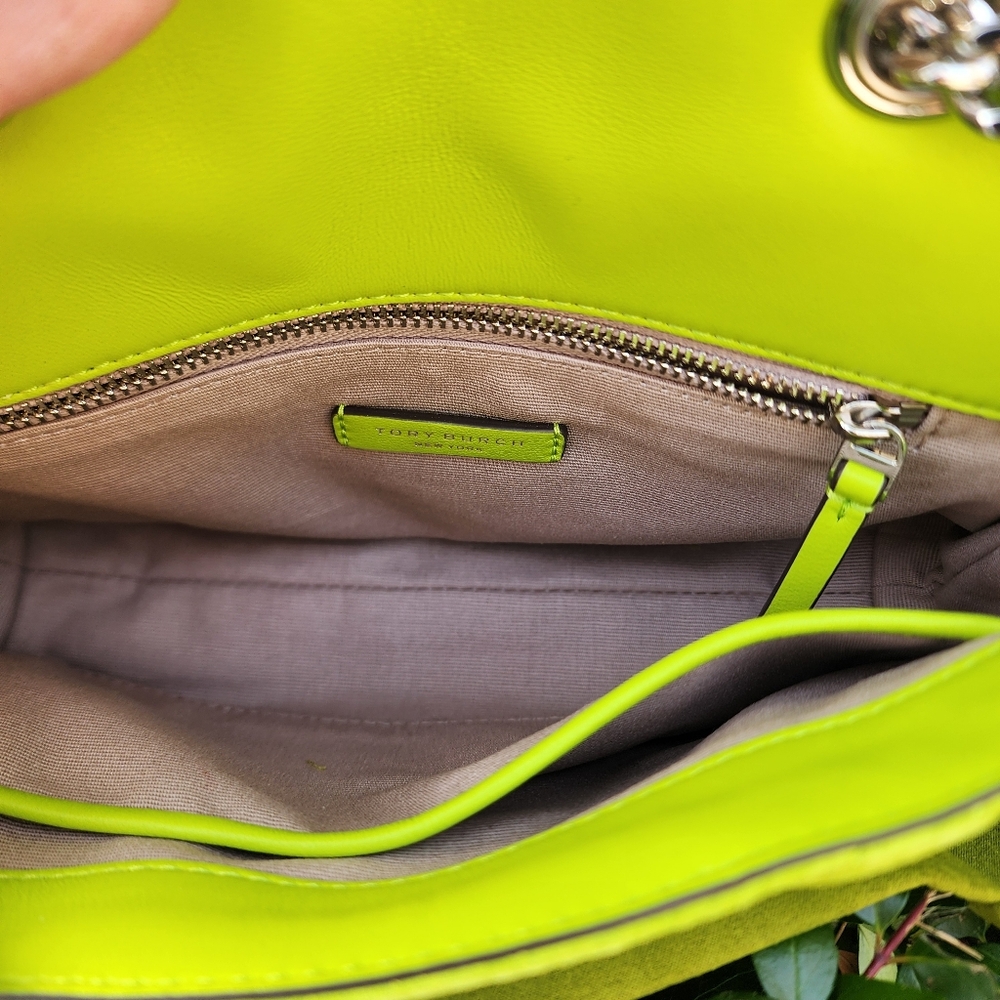 Tory Burch Kira Diamond Quilt Suede Small Shoulder Bag Handbag- Lime Green NWT - Picture 14 of 16